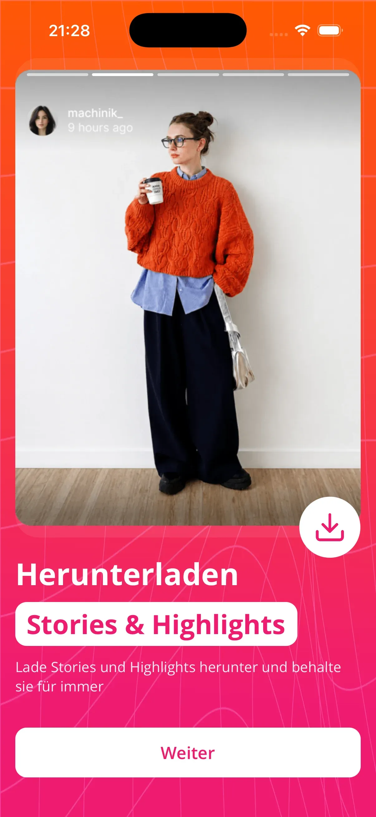 Seenless App lädt ein Instagram Reel in HD herunter